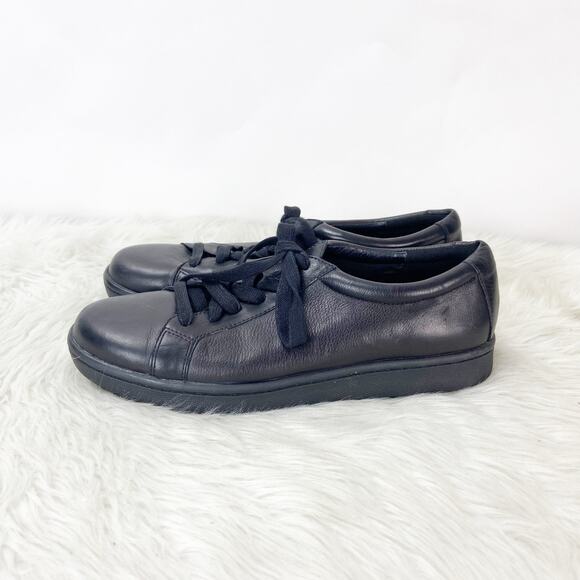 Eileen Fisher 9 Womens Black Leather Cal Washed Fashion Sneakers - Picture 4 of 10